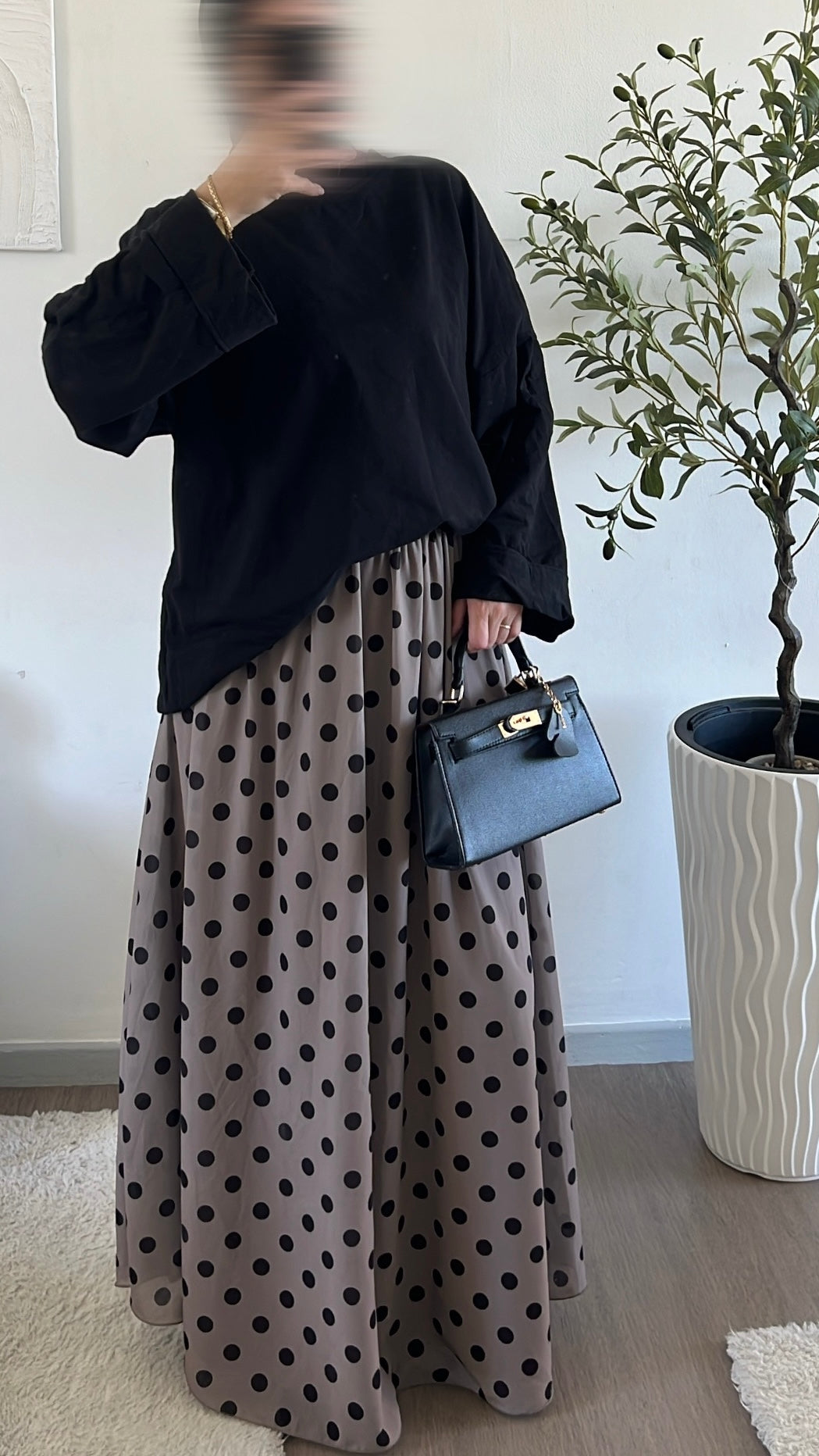 Jupe à pois taupe